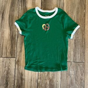 Kimchi Blue Green Ringer Tee with Pretzel Patch